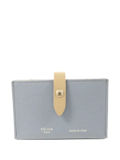 Pre-owned Celine Press-stud Leather Card Case In Blue
