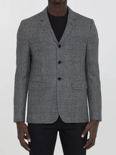Celine Prince Of Wales Checked Wool Blazer In Gray