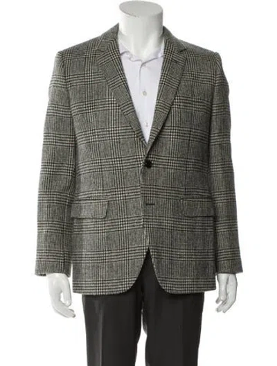 Pre-owned Celine Prince Of Wales Wool Blazer In Gray