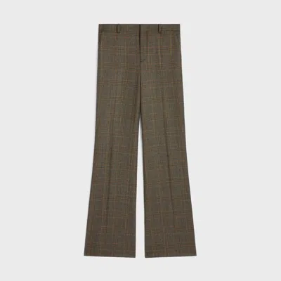 Celine Prince Of Wales Wool Trousers In Green