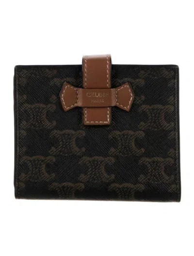 Pre-owned Celine Printed Compact Wallet In Brown