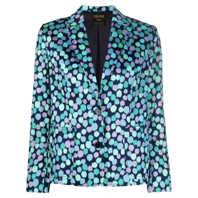 Pre-owned Celine Printed Cotton Blazer Jacket In Blue