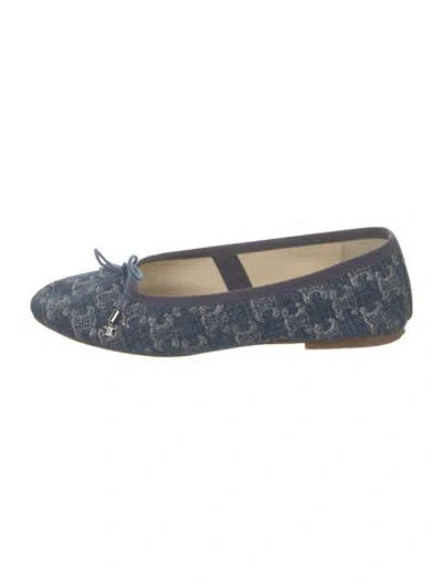 Pre-owned Celine Printed Grosgrain Trim Ballet Flats In Blue