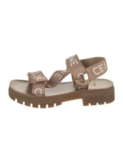 Pre-owned Celine Printed Leather Trim Embellishment Slingback Sandals In White