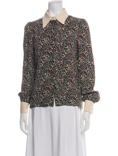 Pre-owned Celine Printed Long Sleeve Blouse In Black/green/neutrals