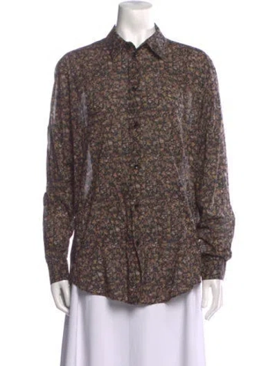 Pre-owned Celine Printed Long Sleeve Button-up Top In Multi