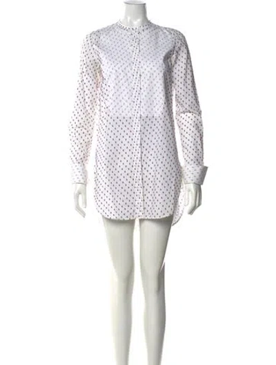 Pre-owned Celine Printed Long Sleeve Button-up Top In White