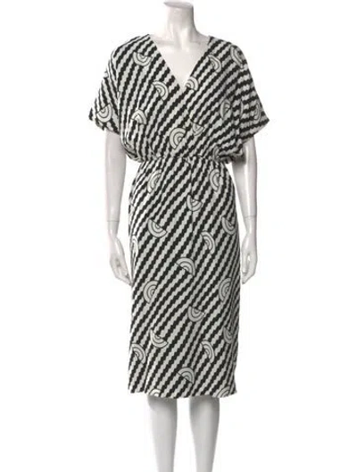 Pre-owned Celine Printed Midi Length Dress In White