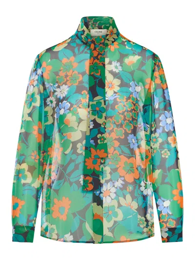 Celine Printed Silk Shirt In Black