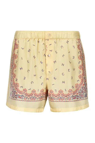 Celine Printed Silk Shorts In Beige