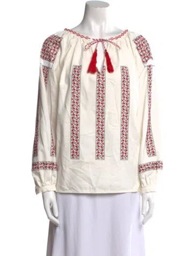 Pre-owned Celine Printed Tie Neck Tunic In White