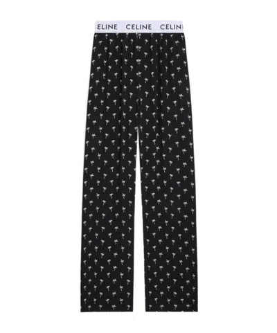 Celine Printed Viscose Casual Pants In Black