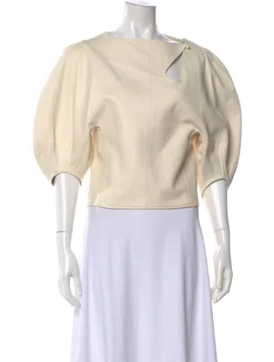 Pre-owned Celine Puff Sleeve Lambskin Top In Neutral
