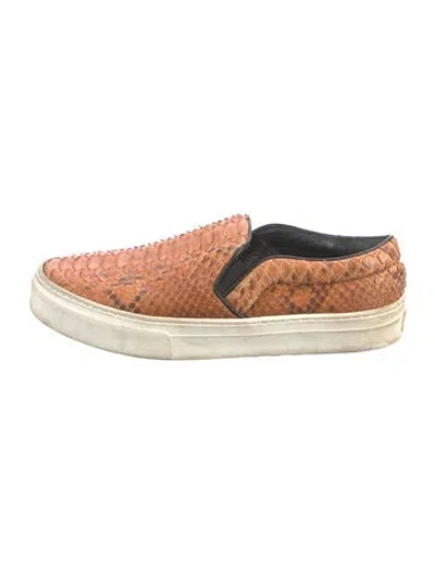 Pre-owned Celine Python Animal Print Loafers In Orange