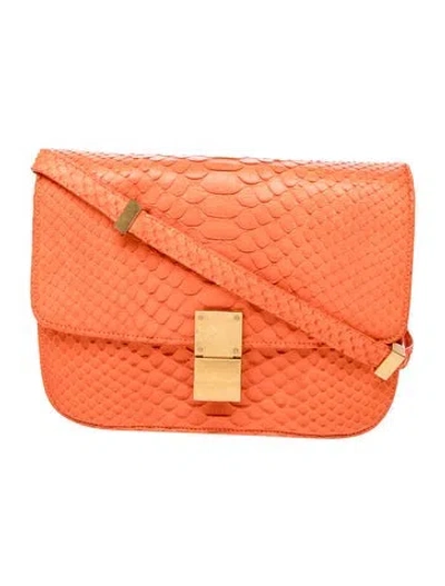 Pre-owned Celine Python Classic Medium In Orange