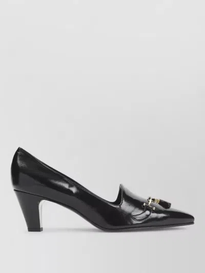 Celine Queen Tassel Leather Pumps Gold Detail In Black