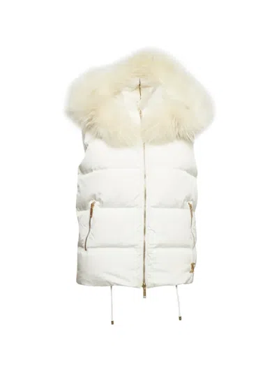 Pre-owned Celine Quilted Faux-fur Trim Gilet In White