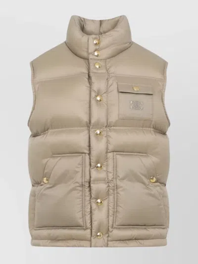 Celine Quilted Jacket With High Collar And Pocket In Brown