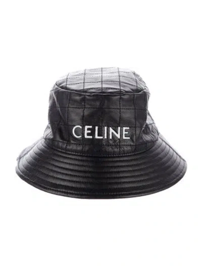 Pre-owned Celine Quilted Lambskin Twill Bucket Hat In Black