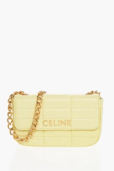 Celine Quilted Leather Shoulder Bag With Golden Chain Strap