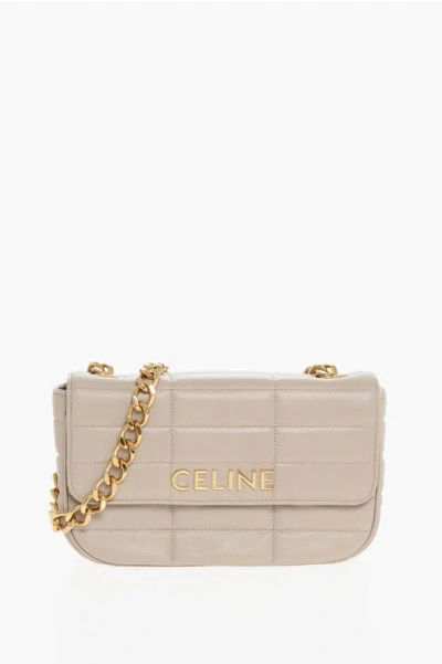 Celine Quilted Leather Shoulder Bag With Golden Chain Strap