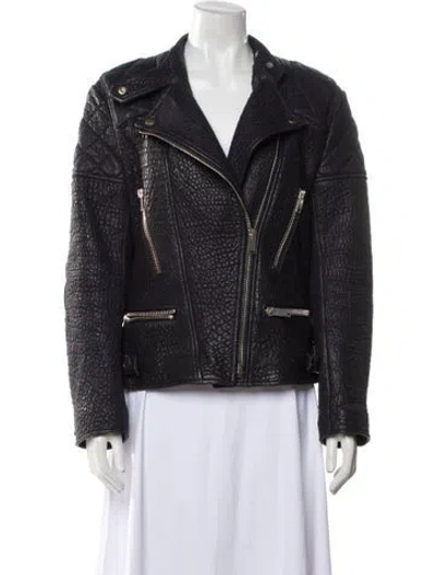 Pre-owned Celine Quilted Lined Leather Biker Jacket In Blue