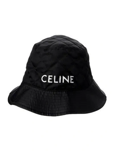 Pre-owned Celine Quilted Logo Bucket Hat W/ Tags In Black