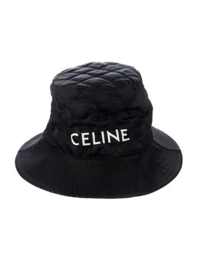 Pre-owned Celine Quilted Nylon Bucket Hat W/tags In Black/orange/white