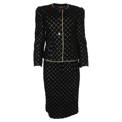 Pre-owned Celine Quilted Velvet Skirt Suit In Black