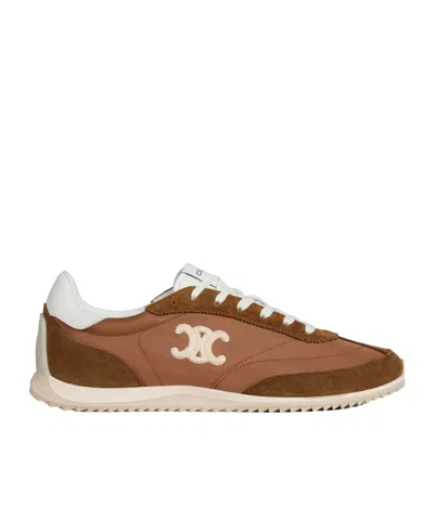 Celine Racer - Low Top Sneaker With Triomphe In Nylon, Suede Calfskin And Calfskin In Brown