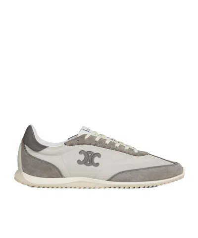 Celine Racer Logo-embroidered Suede, Leather And Shell Sneakers In Gray