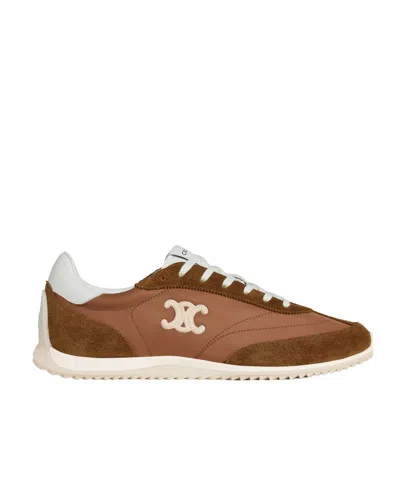 Celine Racer Low Lace-up Sneaker With Triomphe In Nylon, Suede Calfskin And Calfskin In Neutral