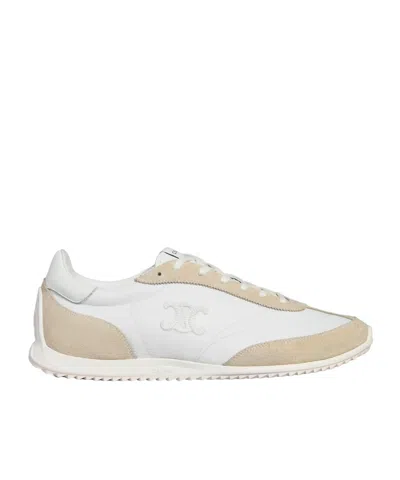 CELINE CELINE RACER LOW LACE-UP SNEAKER WITH TRIOMPHE IN NYLON, SUEDE CALFSKIN AND CALFSKIN