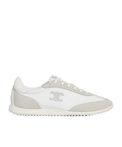 Celine Racer Low Lace-up Sneaker With Triomphe In Nylon, Suede Calfskin And Calfskin In Neutral