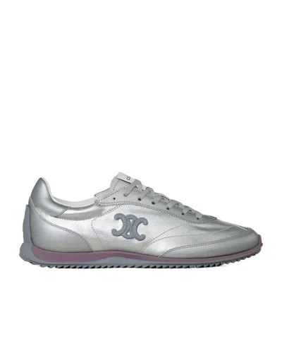 Celine Racer Sneaker In Metallized Fabric And Calfskin In Silver