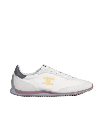 Celine Racer Sneaker In Nylon, Suede Calfskin And Calfskin In White