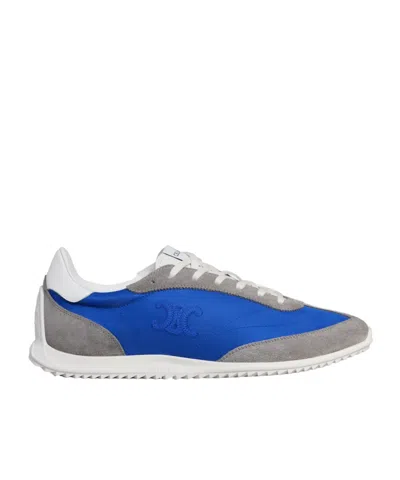Celine Racer Sneaker In Nylon, Suede Calfskin And Calfskin In Blue