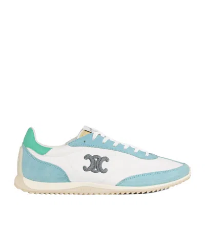 Celine Racer Sneaker In Nylon, Suede Calfskin And Calfskin In Blue
