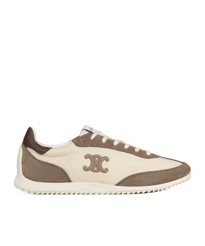 Celine Racer Sneaker In Nylon, Suede Calfskin And Calfskin In Brown