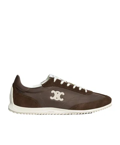 Celine Racer Sneaker In Nylon, Suede Calfskin And Calfskin In Brown