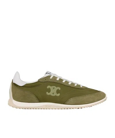 Celine Racer Sneaker In Nylon, Suede Calfskin And Calfskin In Green