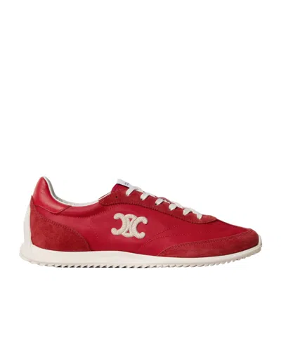 Celine Racer Sneaker In Nylon, Suede Calfskin And Calfskin In Red