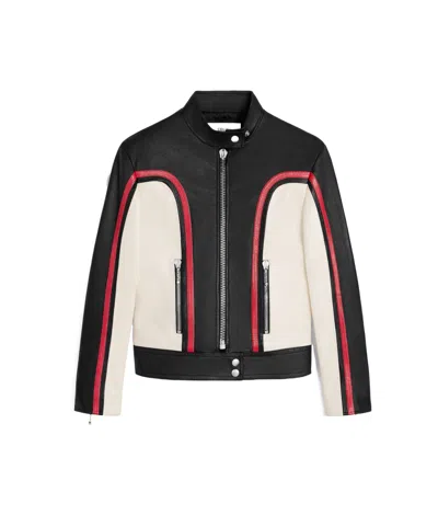 Celine Racer Tricolor Leather Jacket In Black