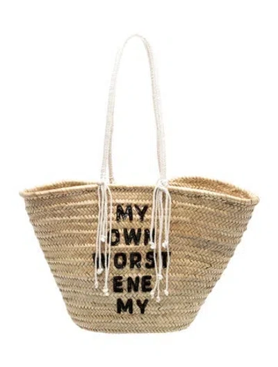 Pre-owned Celine Raffia Classic Panier Large In Neutral