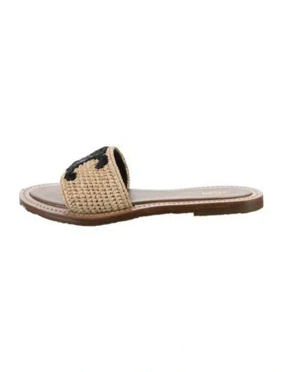 Pre-owned Celine Raffia Graphic Print Slides In Brown/neutrals
