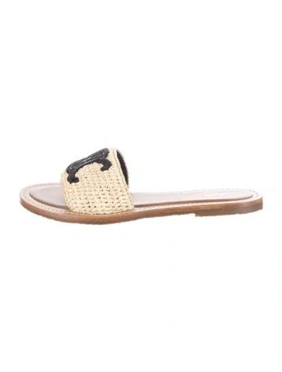 Pre-owned Celine Raffia Graphic Print Slides In Multi