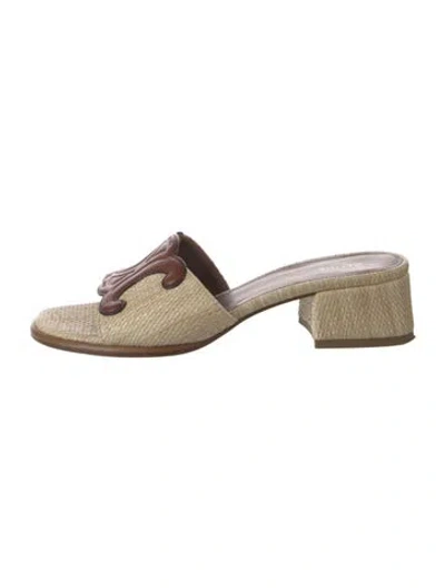 Pre-owned Celine Raffia Patterned Slides In Neutrals
