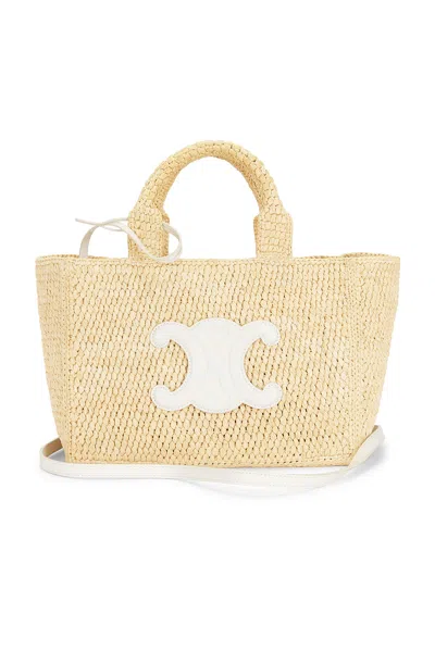 Pre-owned Celine Raffia Small Cabas Thais Tote Bag In Neutral