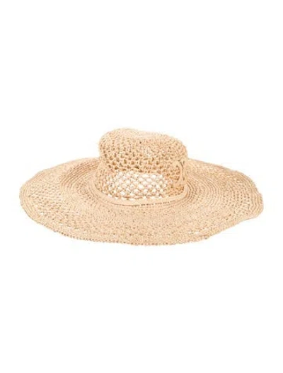 Pre-owned Celine Raffia Triomphe Wide-brimmed Hat In Neutral