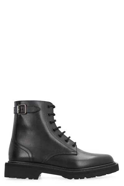 Celine Ranger Leather Lace-up Boots In Black
